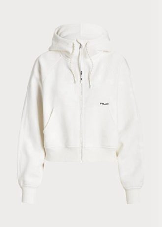 Hvit Ralph Lauren Fleece hettegenser med Dolman-ermer med full glidelås for kvinner
