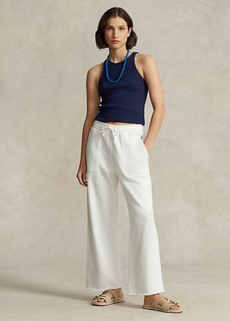 Hvit Ralph Lauren joggebukse i fleece med cutoff-hem for kvinner