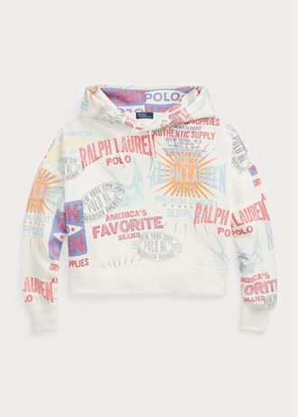 Hvit Ralph Lauren logo grafisk oversize fleece-hettegenser for kvinner