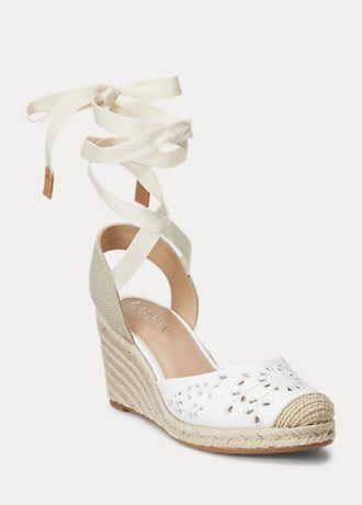 Hvit Ralph Lauren Paislee Eyelet Nappa Leather Espadrille for kvinner