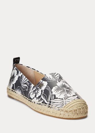 Hvit/svart Ralph Lauren Cameryn III Floral Leather Espadrille for kvinner