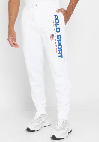 Hvite joggebukser med Ralph Lauren-logo for menn