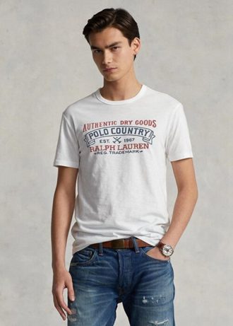 Hvite Ralph Lauren Custom Slim Fit Polo Country T-skjorter for menn