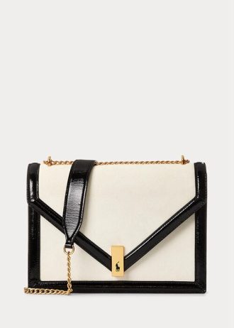 Krem/svart dame Ralph Lauren Polo ID semsket konvolutt Crossbody-vesker