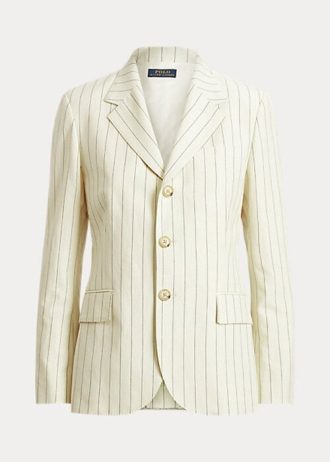 Kremfargede Ralph Lauren Pinstripe Blazere i bomull-lin-ull