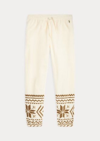 Kremfarget dame Ralph Lauren Snowflake-motiv fleece joggebukse