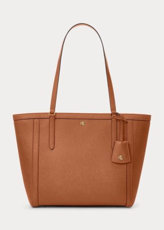 Lauren Tan Dame Ralph Lauren Crosshatch Lær Medium Clare Tote Bags