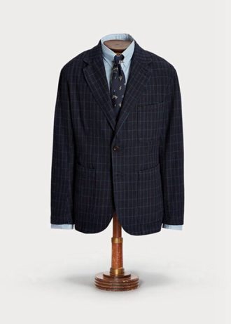 Marineblå Ralph Lauren Sportsblazere i ukonstruert bomull-lin for menn