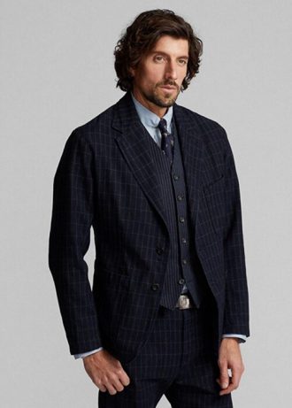 Marineblå Ralph Lauren Sportsblazere i ukonstruert bomull-lin for menn