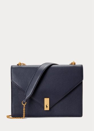 Midnight Navy Ralph Lauren Polo ID Skinnkonvoluttkjede Crossbody-vesker for kvinner