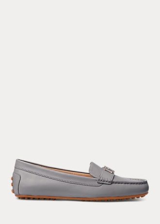 Mørkegrå Ralph Lauren Barnsbury Nappa Leather Driver Loafers for kvinner