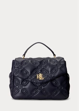 Raffinert marineblå Ralph Lauren Quilted Leather Medium Farrah Satchel Vesker