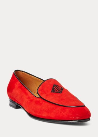 Røde Ralph Lauren Laurel-broderte loafers i geit-semsket skinn for kvinner