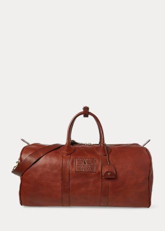 Sjokolade menns Ralph Lauren Heritage Leather Duffle Bags