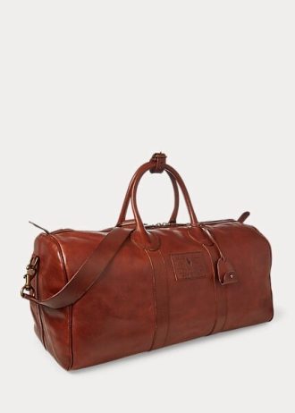 Sjokolade menns Ralph Lauren Heritage Leather Duffle Bags