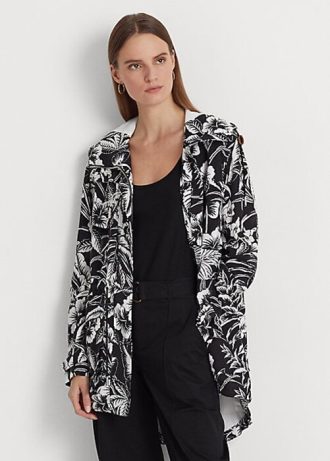 Svart / Hvit Ralph Lauren Floral Ripstop hette vindjakke for kvinner