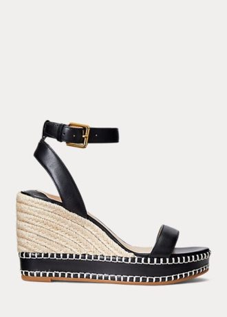 Svart Ralph Lauren Hilarie Leather Espadrille for kvinner