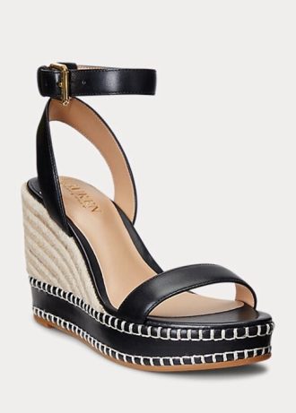 Svart Ralph Lauren Hilarie Leather Espadrille for kvinner
