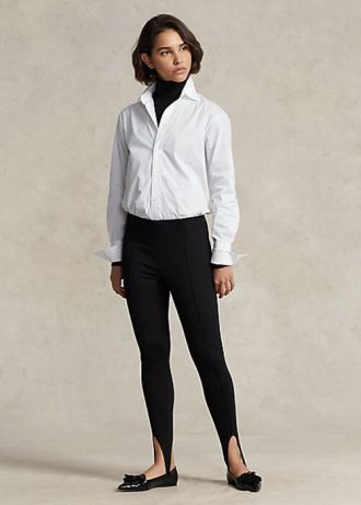 Svart Ralph Lauren Pintucked Stigrup Stretch Ponte Leggings for kvinner