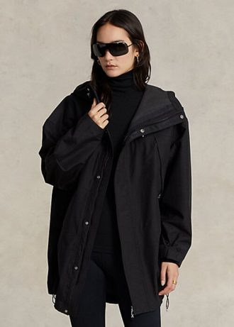 Svart Ralph Lauren vannavstøtende vindjakke med hette for kvinner