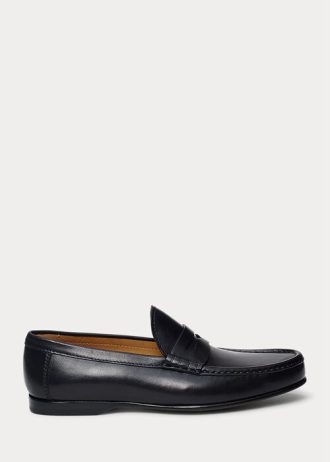 Svarte Ralph Lauren Chalmers Penny Loafers i kalveskinn