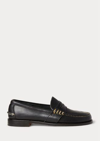 Svarte Ralph Lauren Edric Leather Penny Loafers for menn