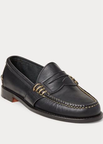 Svarte Ralph Lauren Edric Leather Penny Loafers for menn